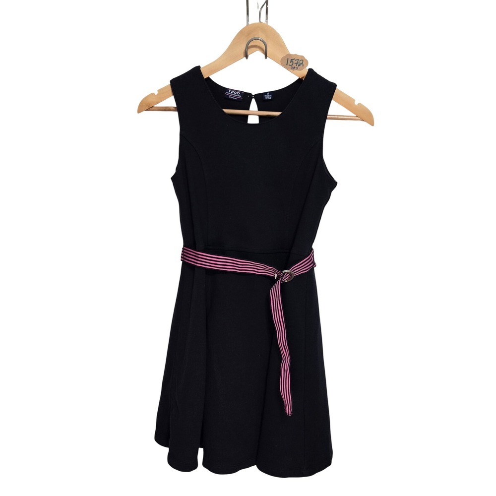IZOD Girls Navy Blue Sleeveless School Uniform Dress with Pink Striped Belt 12R